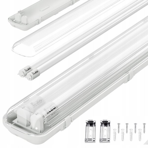 Corp de iluminat tehnic LED T8, 2 x soclu G13, 20 W, 230 V, 6500 K, 120 cm, IP65, alb