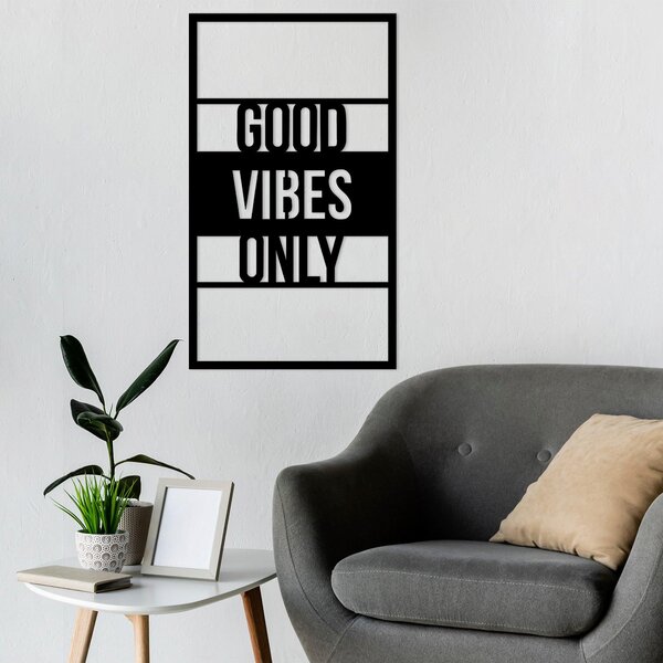 Decoratiune de perete Metal Good Vibes Only, Negru, 68x40 cm