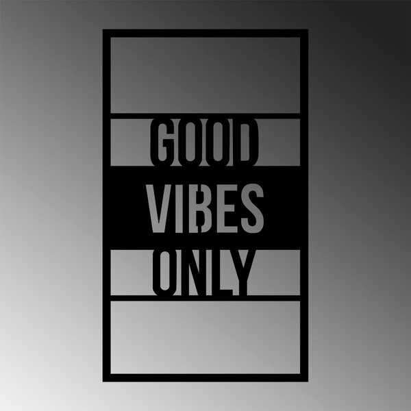 Decoratiune de perete Metal Good Vibes Only, Negru, 68x40 cm
