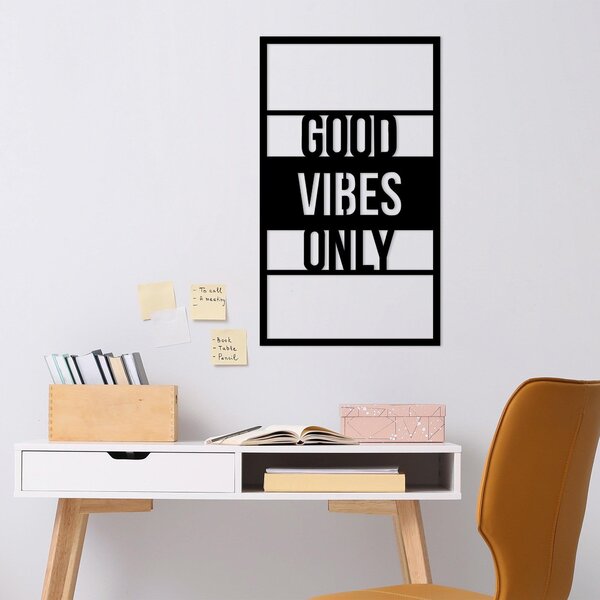 Decoratiune de perete Metal Good Vibes Only, Negru, 68x40 cm