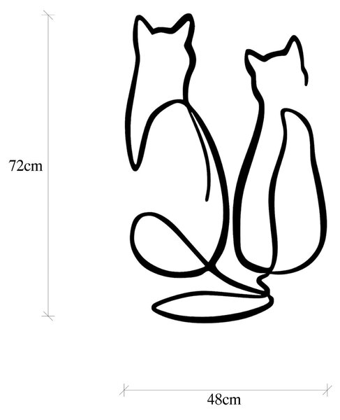 Decoratiune de perete Metal Couple Cat Love, Negru, 48x72 cm