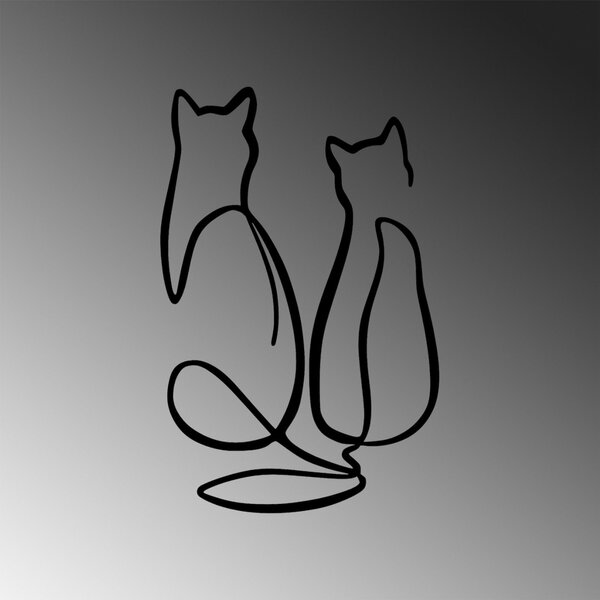 Decoratiune de perete Metal Couple Cat Love, Negru, 48x72 cm