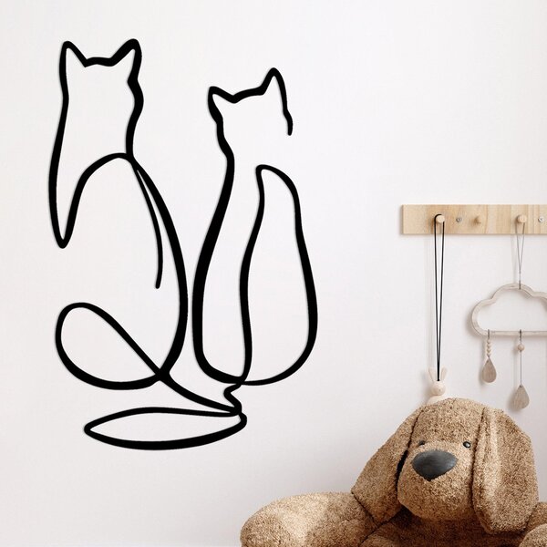 Decoratiune de perete Metal Couple Cat Love, Negru, 48x72 cm
