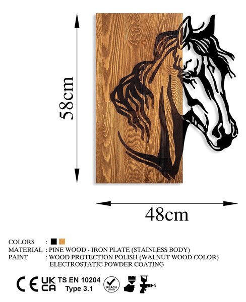 Decoratiune de perete lemn Horse 1, Nuc, 57x48 cm