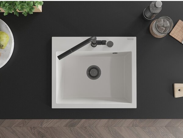 Mexen Oscar, chiuvetă granit cu 1 cameră 580x490x205 mm, alb, 6519581000-20-B