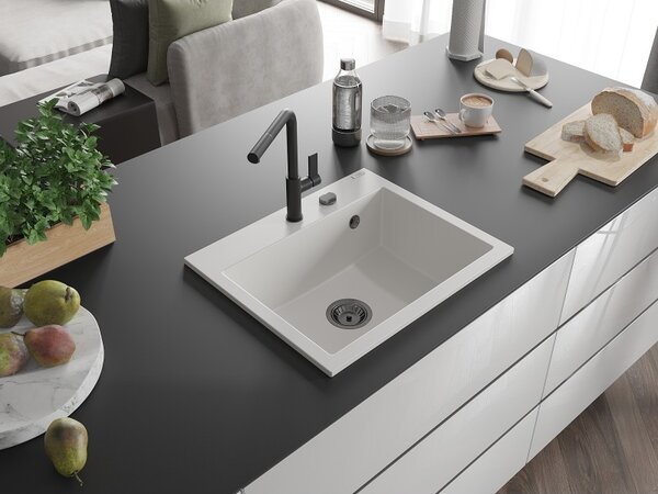 Mexen Oscar, chiuvetă granit cu 1 cameră 580x490x205 mm, alb, 6519581000-20-B