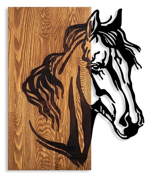 Decoratiune de perete lemn Horse 1, Nuc, 57x48 cm