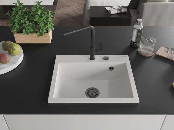 Mexen Oscar, chiuvetă granit cu 1 cameră 580x490x205 mm, alb, 6519581000-20-B