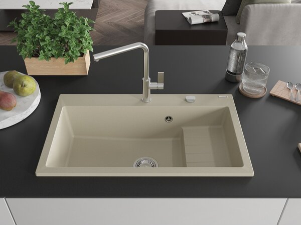 Mexen Omar, chiuveta granit cu 1 camera 800x480x210 mm, sifon crom, bej, 6520801005-69