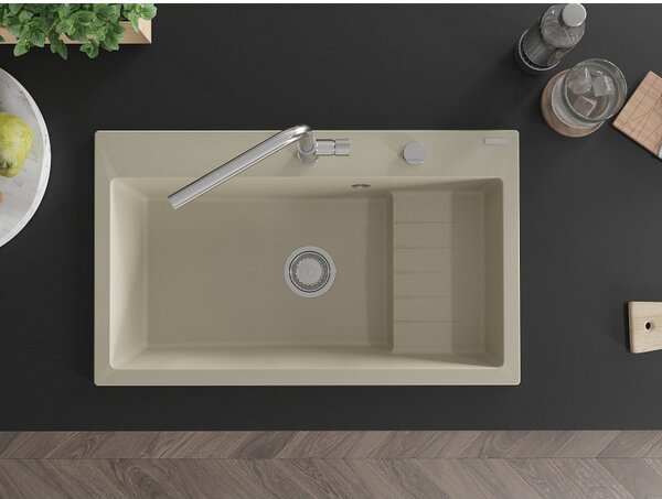 Mexen Omar, chiuveta granit cu 1 camera 800x480x210 mm, sifon crom, bej, 6520801005-69