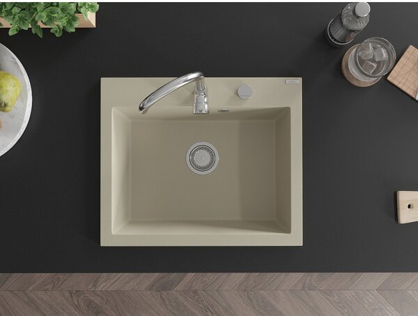 Mexen Elix, chiuvetă granit cu 1 vas 600 x 500 mm, bej, sifon crom, 6525601005-69