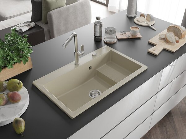 Mexen Omar, chiuveta granit cu 1 camera 800x480x210 mm, sifon crom, bej, 6520801005-69