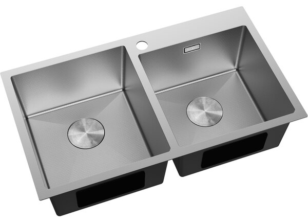 Chiuvetă Mexen Xorin din oțel inoxidabil cu 2 compartimente, 780 x 450 mm, oțel periat, model fagure, 6441782000-01HC
