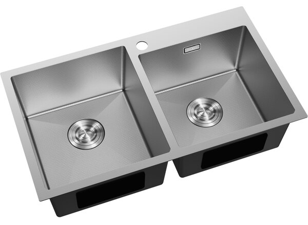 Chiuvetă Mexen Xorin din oțel inoxidabil cu 2 compartimente, 780 x 450 mm, oțel periat, model fagure, 6441782000-01HC