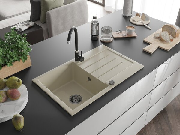 Mexen Bruno, chiuveta granit 795x495x200 mm, 1 camera, bej cu sifon negru, 6513791010-69-B
