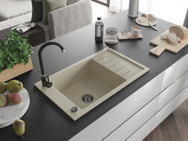 Mexen Elias, chiuveta granit granit 795x480x200 mm, 1 camera, bej cu sifon negru, 6511791005-69-B