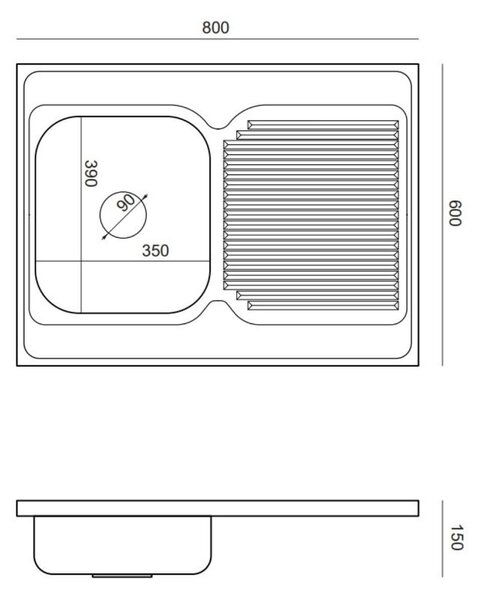 Quadron Sean chiuveta din oțel cu sifon 80x60 cm oţel HD111SAT8060R