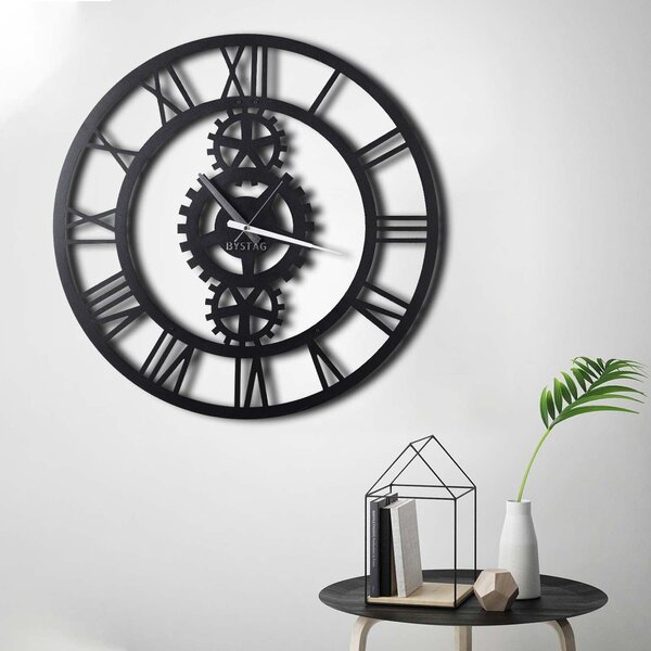 Ceas de perete Gear XL, Negru, 70x70 cm