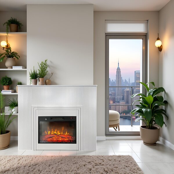 Semineu electric 3D cu riflaje ElectricSun LAMELIA alb, cu sunet, 3 culori, Wi-Fi cu APP internet, L120xH102cm
