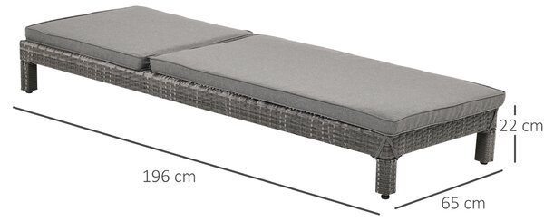 Outsunny Set Mobilier Gradina pentru Exterior cu 2 Sezlong din PE Ratan cu Perna Captusita, 196x65x22cm Culoare Gri | Aosom.ro