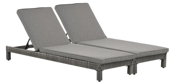 Outsunny Set Mobilier Gradina pentru Exterior cu 2 Sezlong din PE Ratan cu Perna Captusita, 196x65x22cm Culoare Gri | Aosom.ro