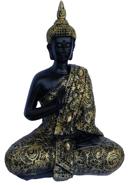 Statueta Buddha, decoratiune Feng Shui, 19 cm, negru/auriu