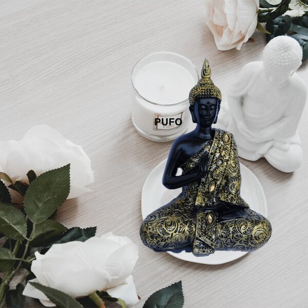 Statueta Buddha, decoratiune Feng Shui, 19 cm, negru/auriu