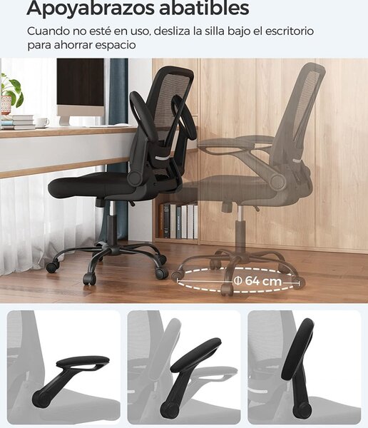 Scaun de birou, Songmics, Negru, 66x60x(99-107) cm