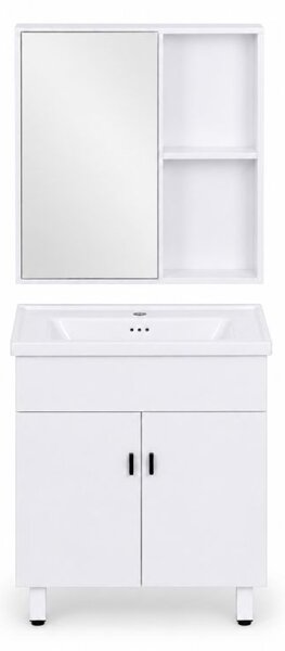 Dulap de baie cu chiuvetă din ceramică și oglindă – alb