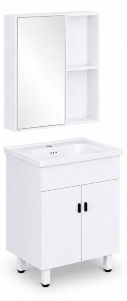 Dulap de baie cu chiuvetă din ceramică și oglindă – alb