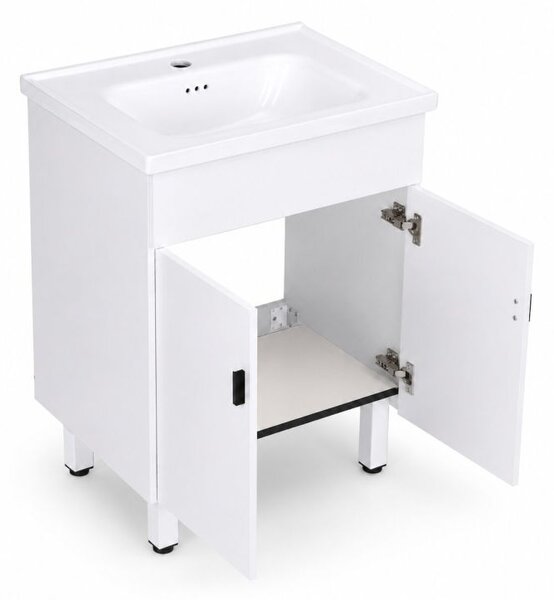 Dulap de baie cu chiuvetă din ceramică și oglindă – alb