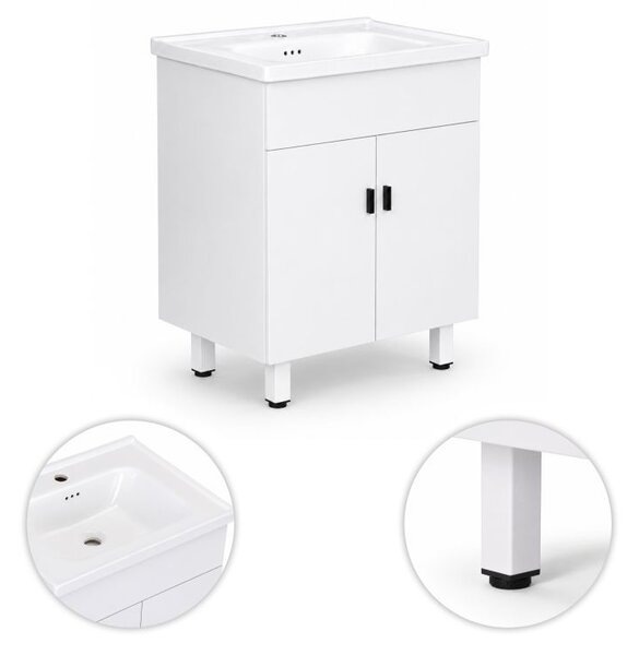 Dulap de baie cu chiuvetă din ceramică și oglindă – alb