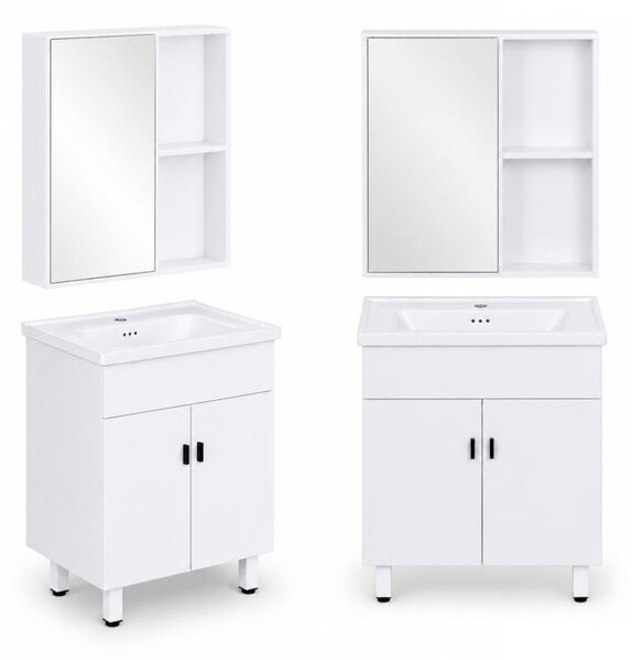 Dulap de baie cu chiuvetă din ceramică și oglindă – alb