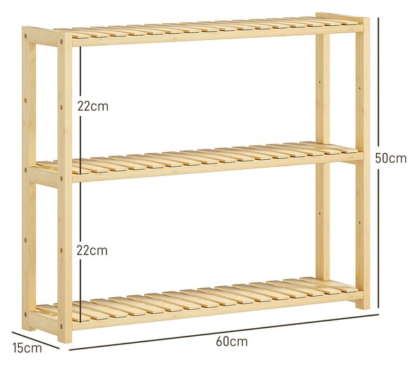 HOMCOM Etajeră de Baie cu 3 Rafturi Reglabile pe 5 Nivele, Dulap de Depozitare din Bambus, 60x15x50 cm, Lemn Natural | Aosom Romania