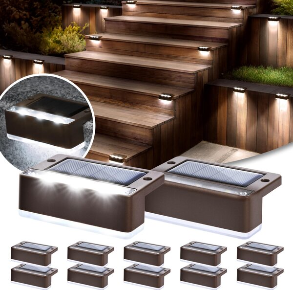 Set 8 lampi solare pentru trepte sau terase, Maro, Alb rece
