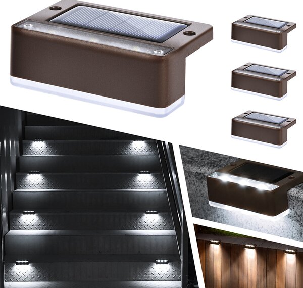 Set 8 lampi solare pentru trepte sau terase, Maro, Alb rece