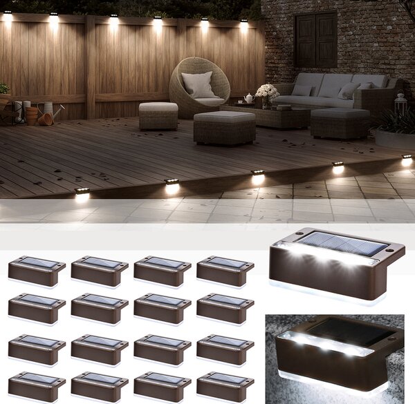Set 8 lampi solare pentru trepte sau terase, Maro, Alb rece
