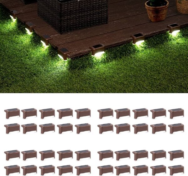 Set 40 lampi solare pentru trepte sau terase, Maro, Alb rece