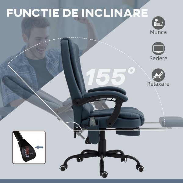 Vinsetto Scaun Birou Ergonomic Fotoliu de Birou Ergonomic cu 7 Puncte de Masaj Suport Picioare Reglabil 67x67x111-121 cm Albastru | Aosom Romania