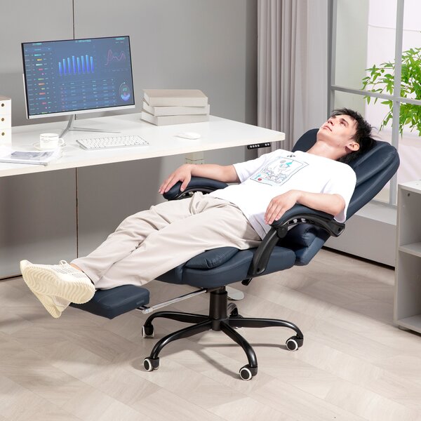 Vinsetto Scaun Birou Ergonomic Fotoliu de Birou Ergonomic cu 7 Puncte de Masaj Suport Picioare Reglabil 67x67x111-121 cm Albastru | Aosom Romania
