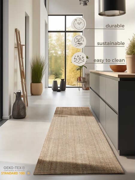 Covor tip traversă în culoare naturală din iută 80x200 cm Bouclé – Hanse Home