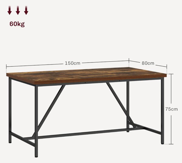 HOMCOM Masă Dreptunghiulară pentru 6 Persoane în Stil Industrial cu Picioare Reglabile din Lemn și Oțel, 150x80x75 cm, Maro | Aosom Romania