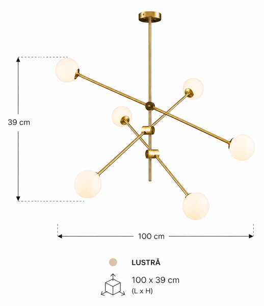 Lustră Orion Gold cu 6 surse de lumina 100 x 39 cm