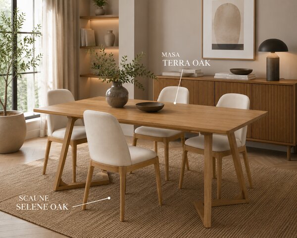 Scaun dining Selene OAK & Cream piele ecologică