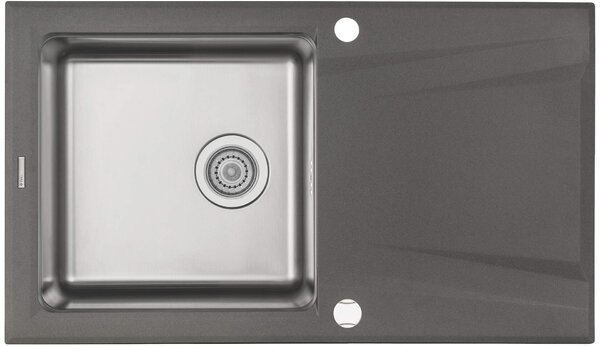 Deante Prime, chiuvetă din granit-oțel inoxidabil 860x500x220 mm, 3,5" + sifon care economisește spațiu, 1 cameră, antracit metalic, ZSR_T113