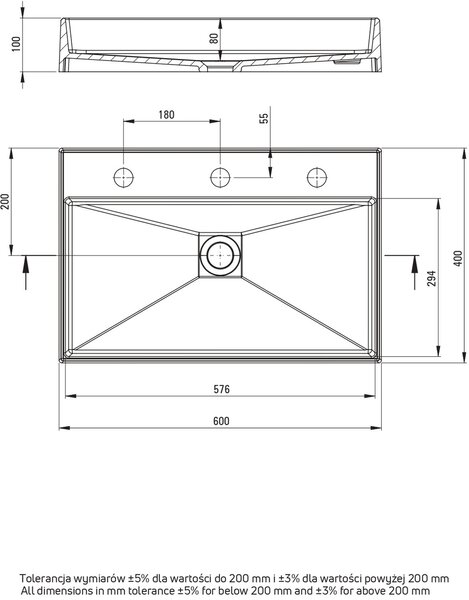 Deante Correo lavoar 60x40 cm dreptunghiular de blat negru mat CQR_NU6S