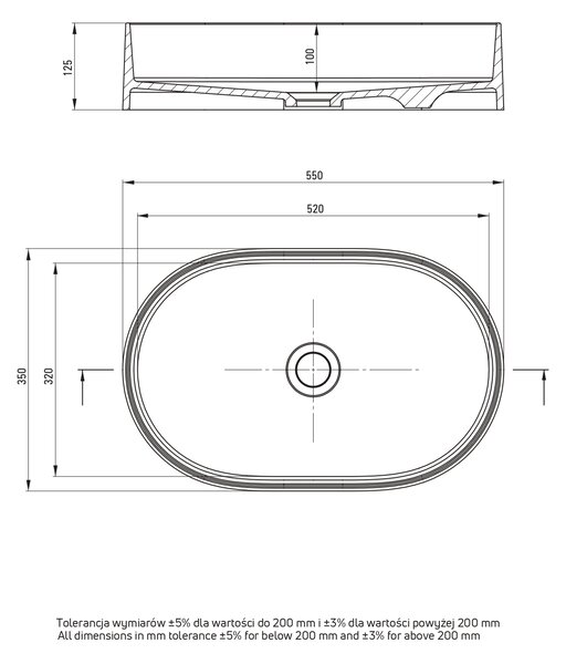 Deante Silia lavoar 55x35 cm ovale de blat alb mat CQS_AU6S