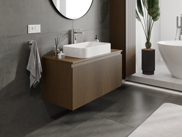 Mexen Rivel, mobilier baie 100 cm, 1 sertar, canelat, nuc, 91A20-10047-1-BF86