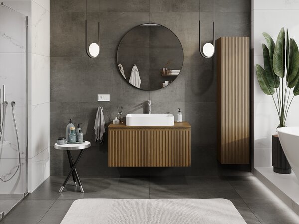 Mexen Rivel, mobilier baie 100 cm, 1 sertar, canelat, nuc, 91A20-10047-1-BF86