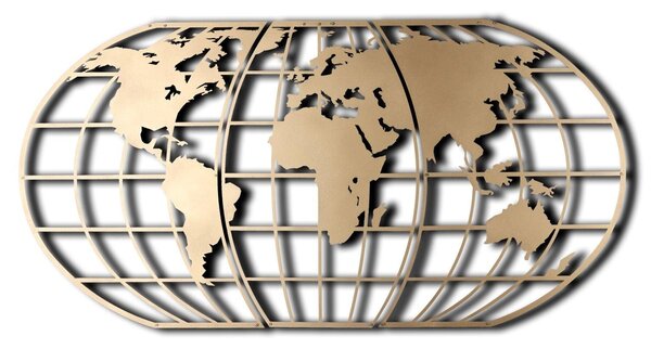 Decoratiune de perete Metal World Map Globe Led - Gold, Aur, 120x60 cm